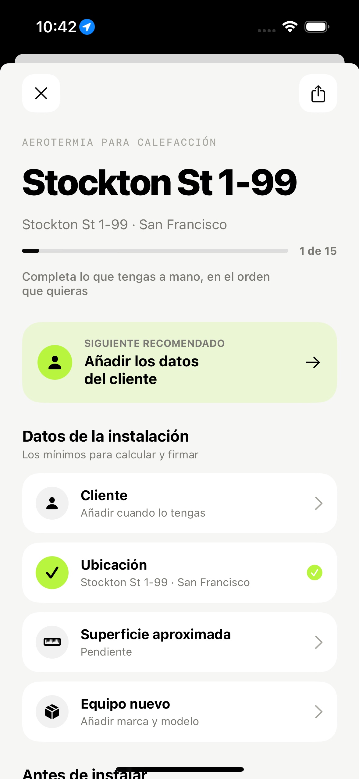Expediente flexible de una instalación en Wattly